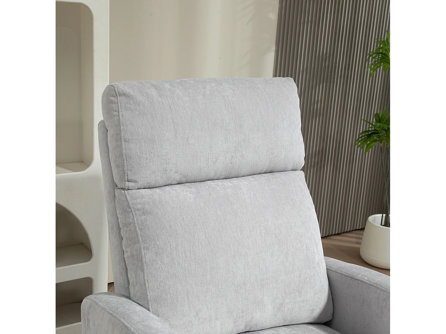 Poltrona reclinabile 150° effetto lino con poggiapiedi grigio chiaro