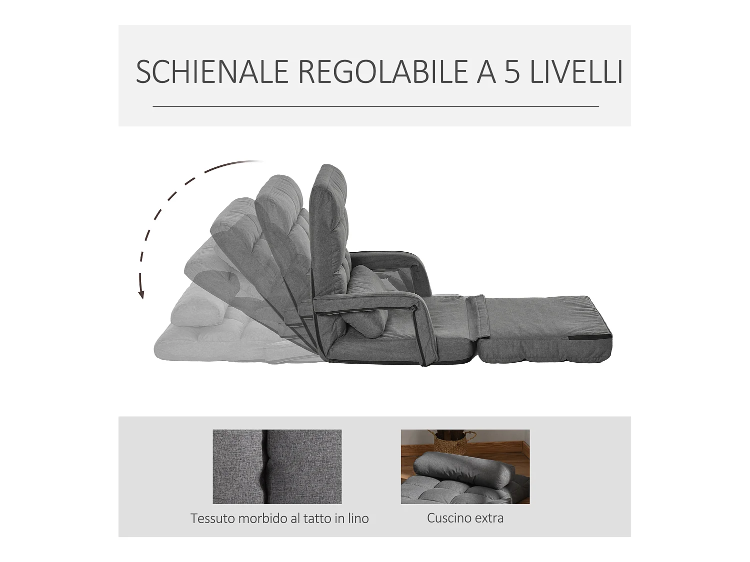 Poltrona letto singolo con schienale reclinabile su 5 livelli