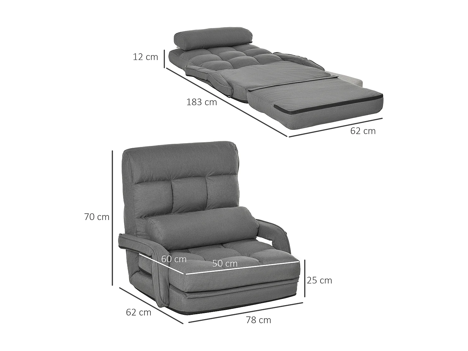 Poltrona letto singolo con schienale reclinabile su 5 livelli