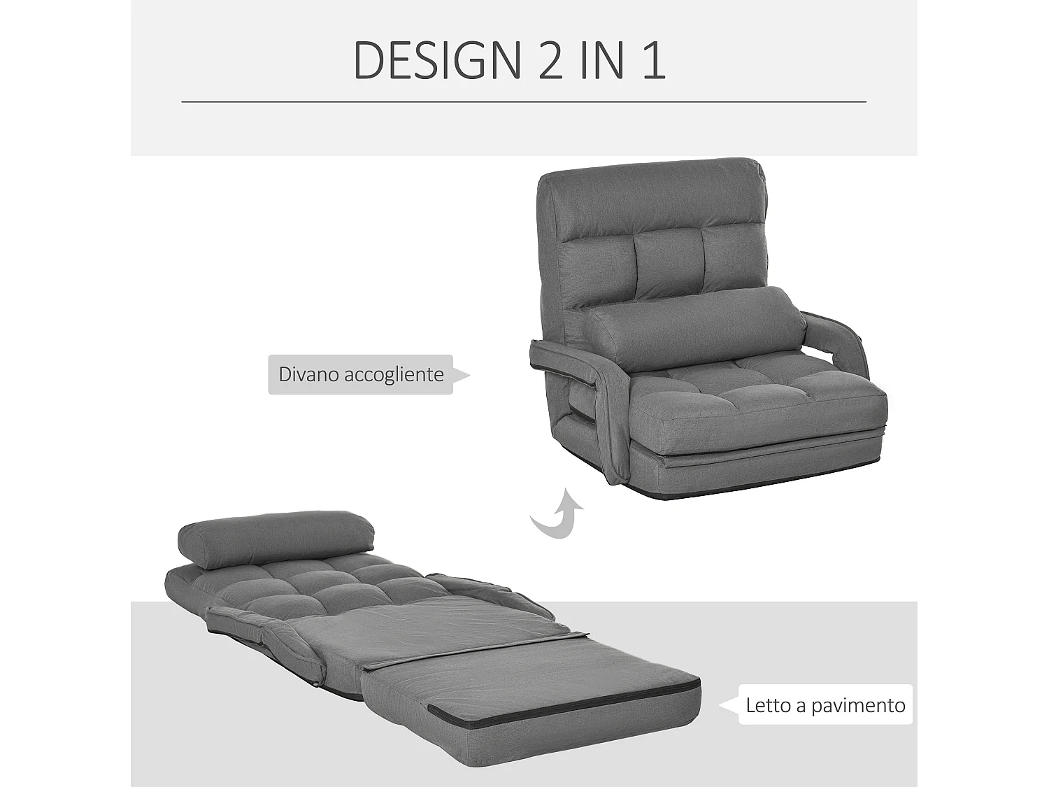 Poltrona letto singolo con schienale reclinabile su 5 livelli