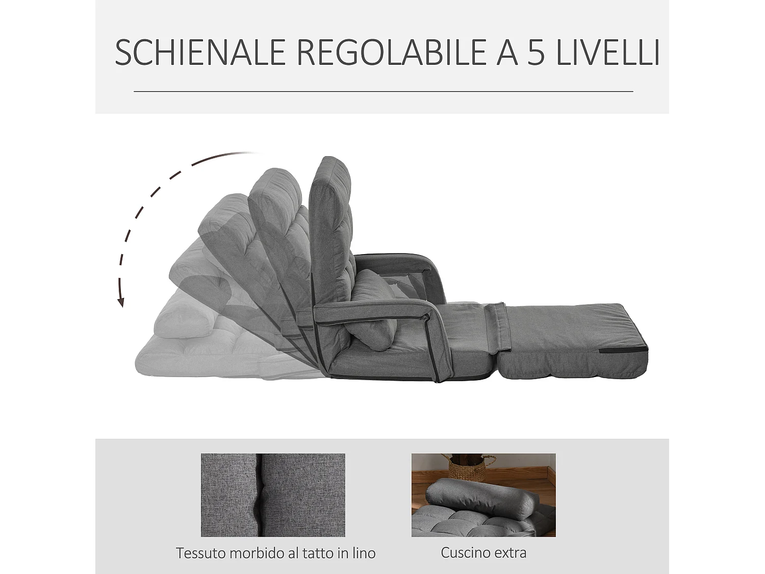 Poltrona letto singolo con schienale reclinabile su 5 livelli