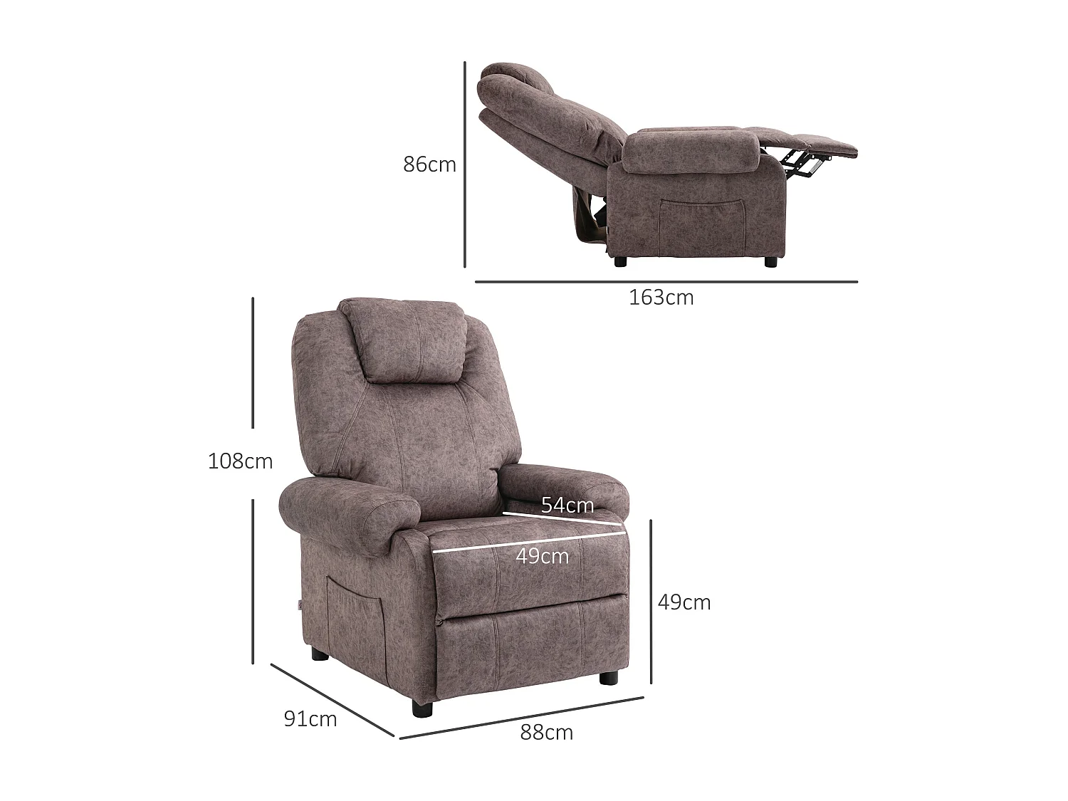 Poltrona relax reclinabile manualmente in tessuto e imbottita