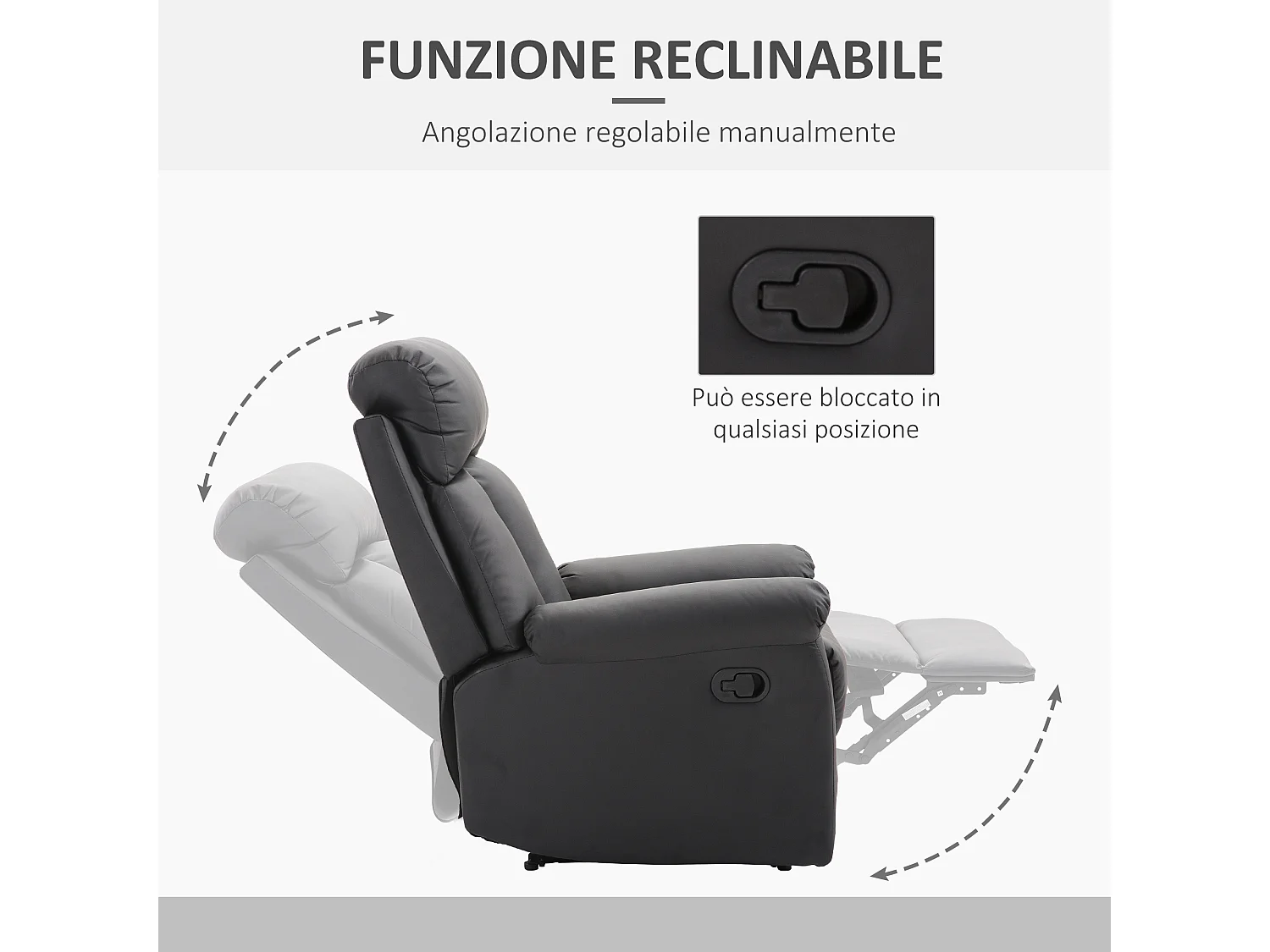 Poltrona relax reclinabile manualmente imbottita ed ergonomica nero