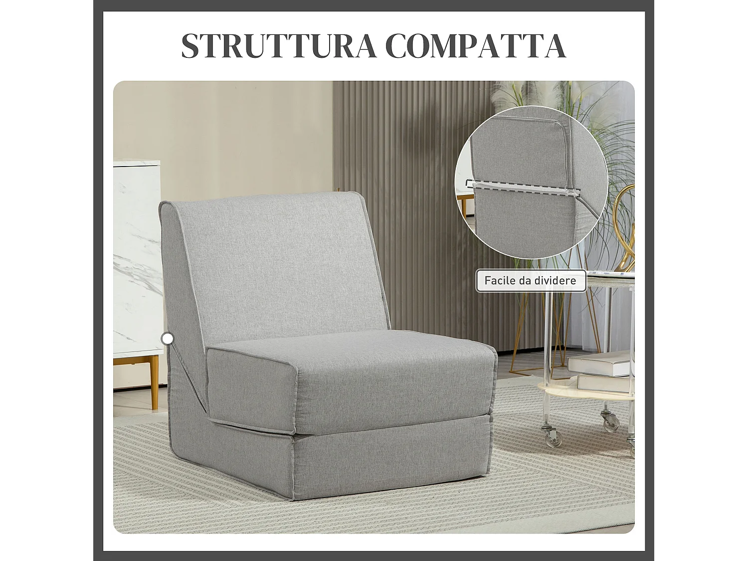 Poltrona da pavimento convertibile in chaise longue grigio chiaro