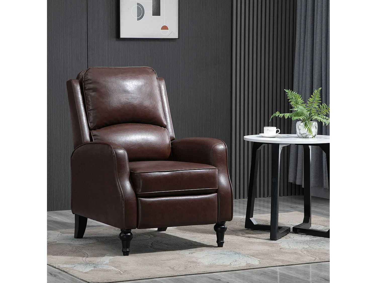 Poltrona relax reclinabile 90° e 150° manuale in pelle marrone