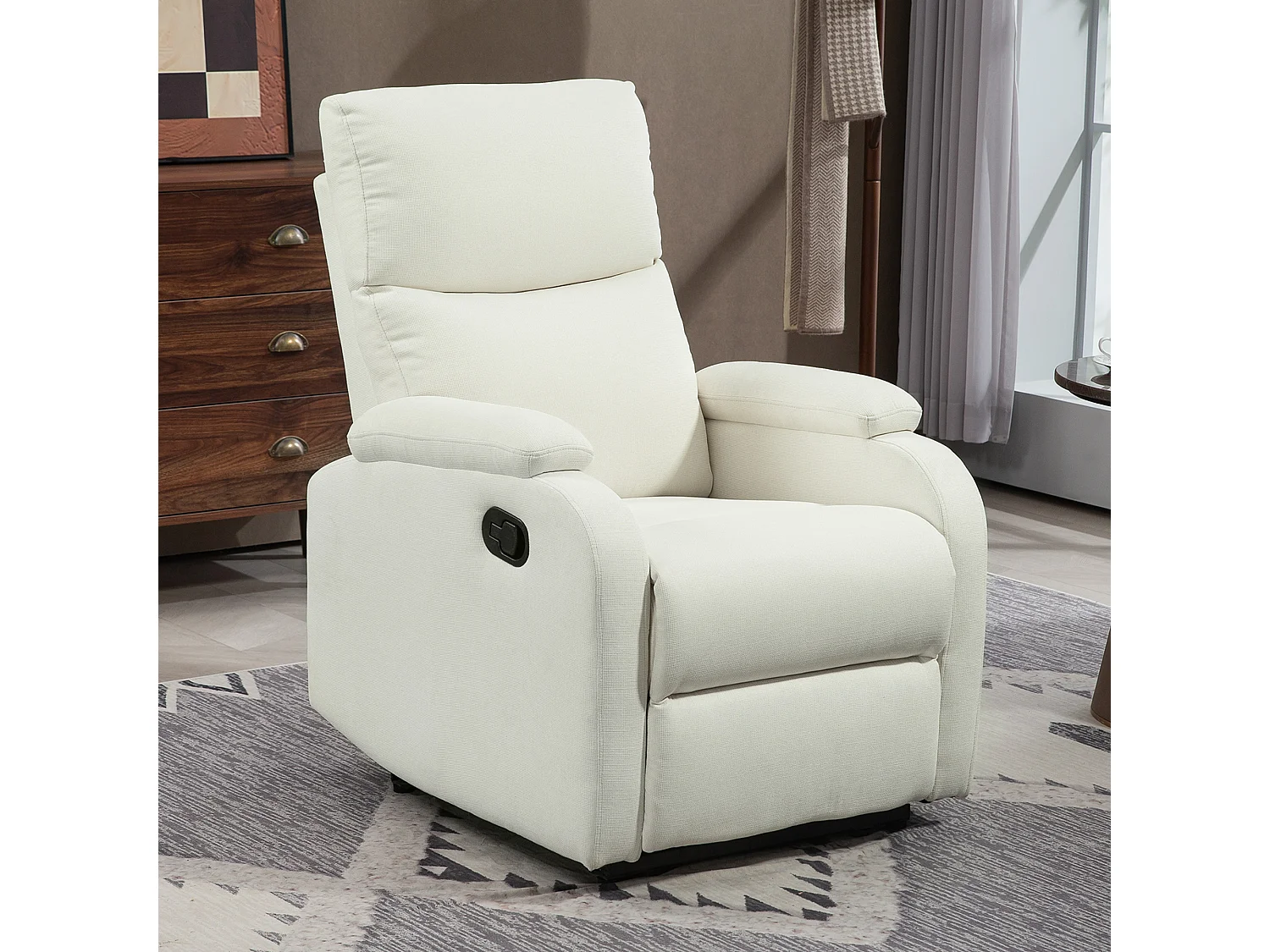 Poltrona reclinabile manualmente con poggiapiedi in tessuto crema