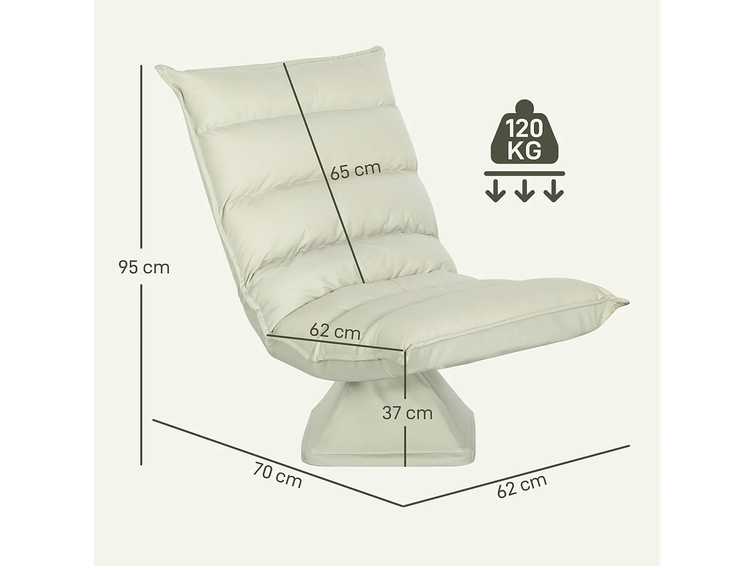 Poltrona in tessuto reclinabile a 3 livelli e girevole a 360°