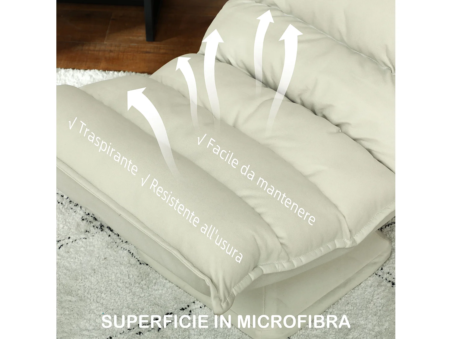 Poltrona in tessuto reclinabile a 3 livelli e girevole a 360°