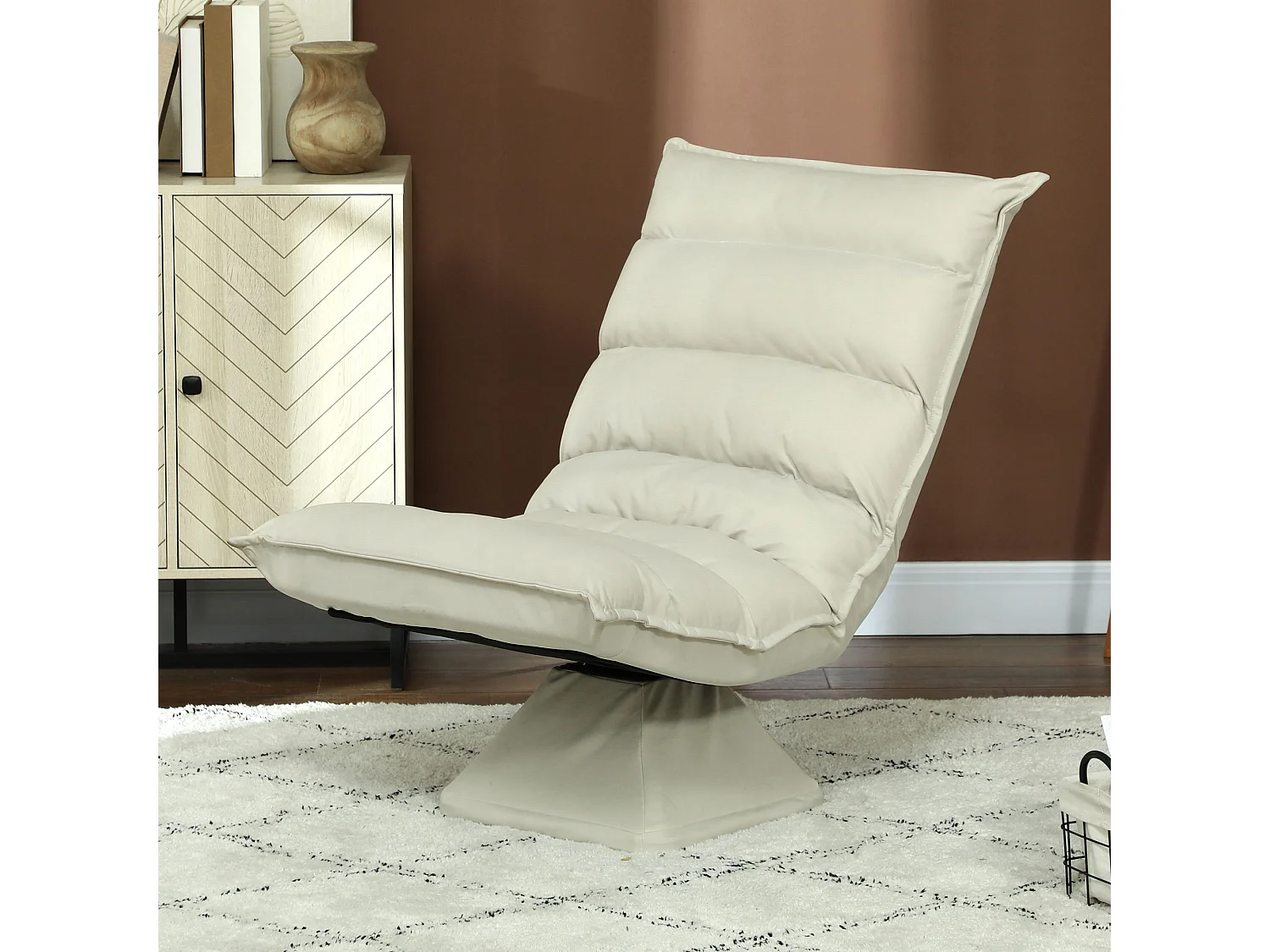 Poltrona in tessuto reclinabile a 3 livelli e girevole a 360°