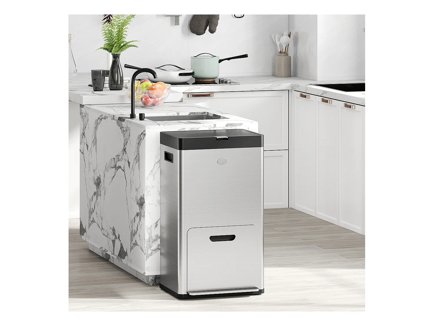 Bidone immondizia a 3 sezioni da 56l 45.7x35.8x76 cm argento