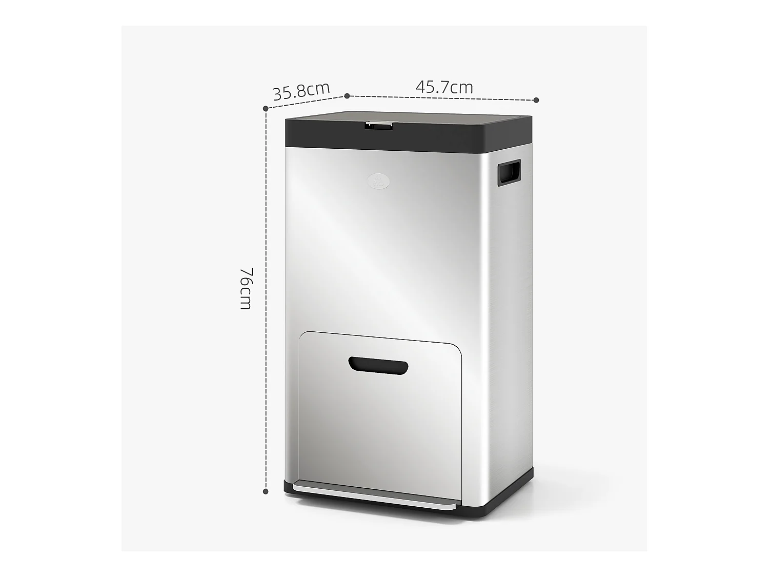 Bidone immondizia a 3 sezioni da 56l 45.7x35.8x76 cm argento