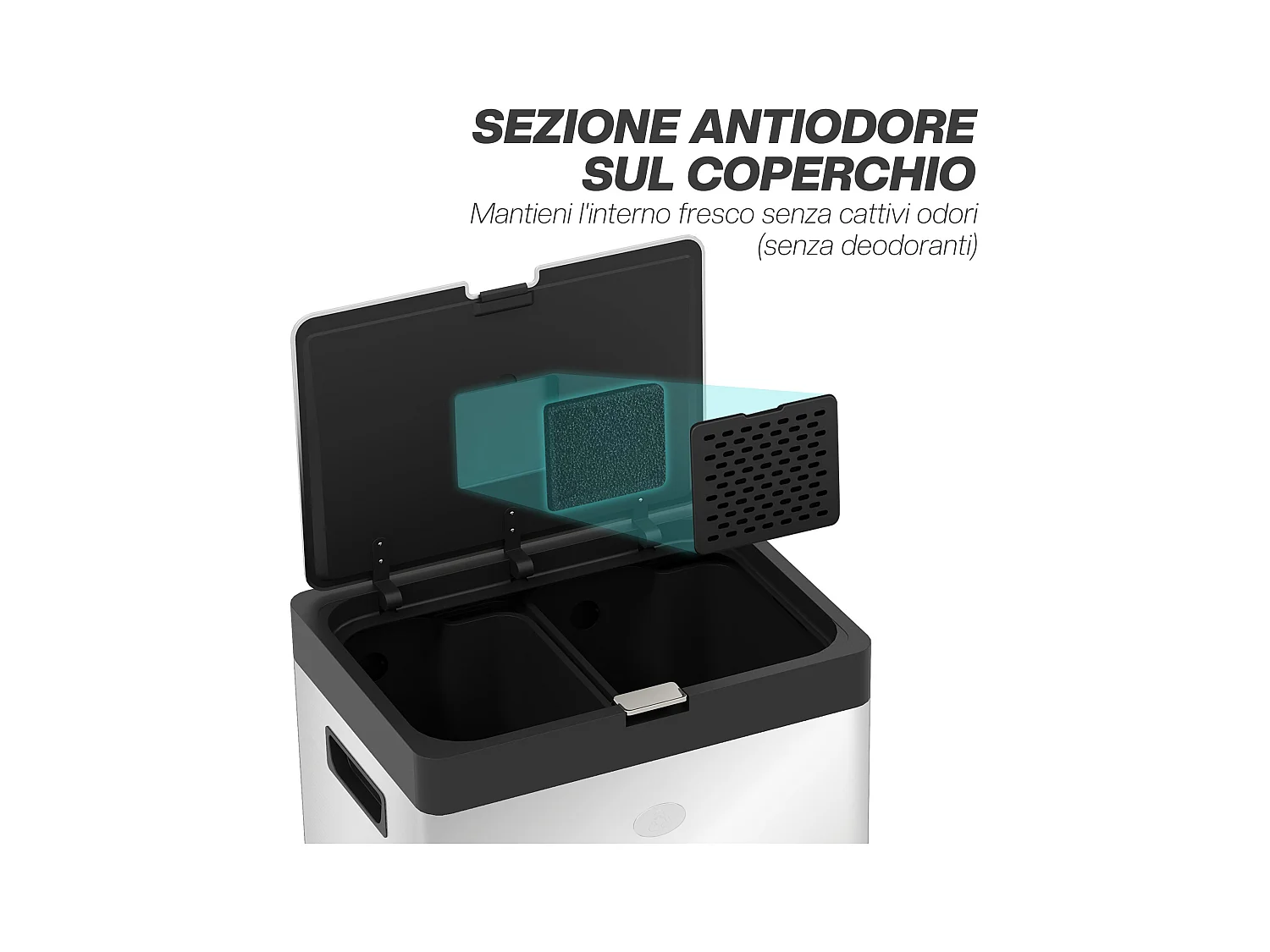 Bidone immondizia a 3 sezioni da 56l 45.7x35.8x76 cm argento