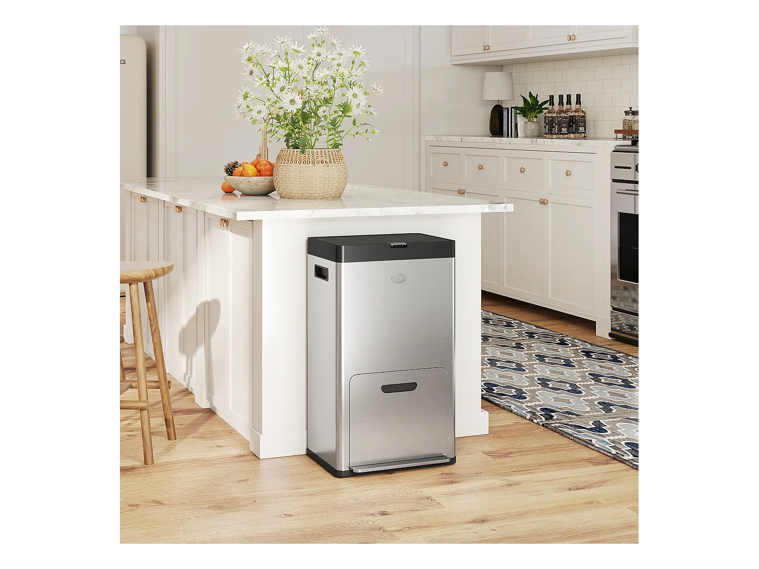 Bidone immondizia a 3 sezioni da 56l 45.7x35.8x76 cm argento