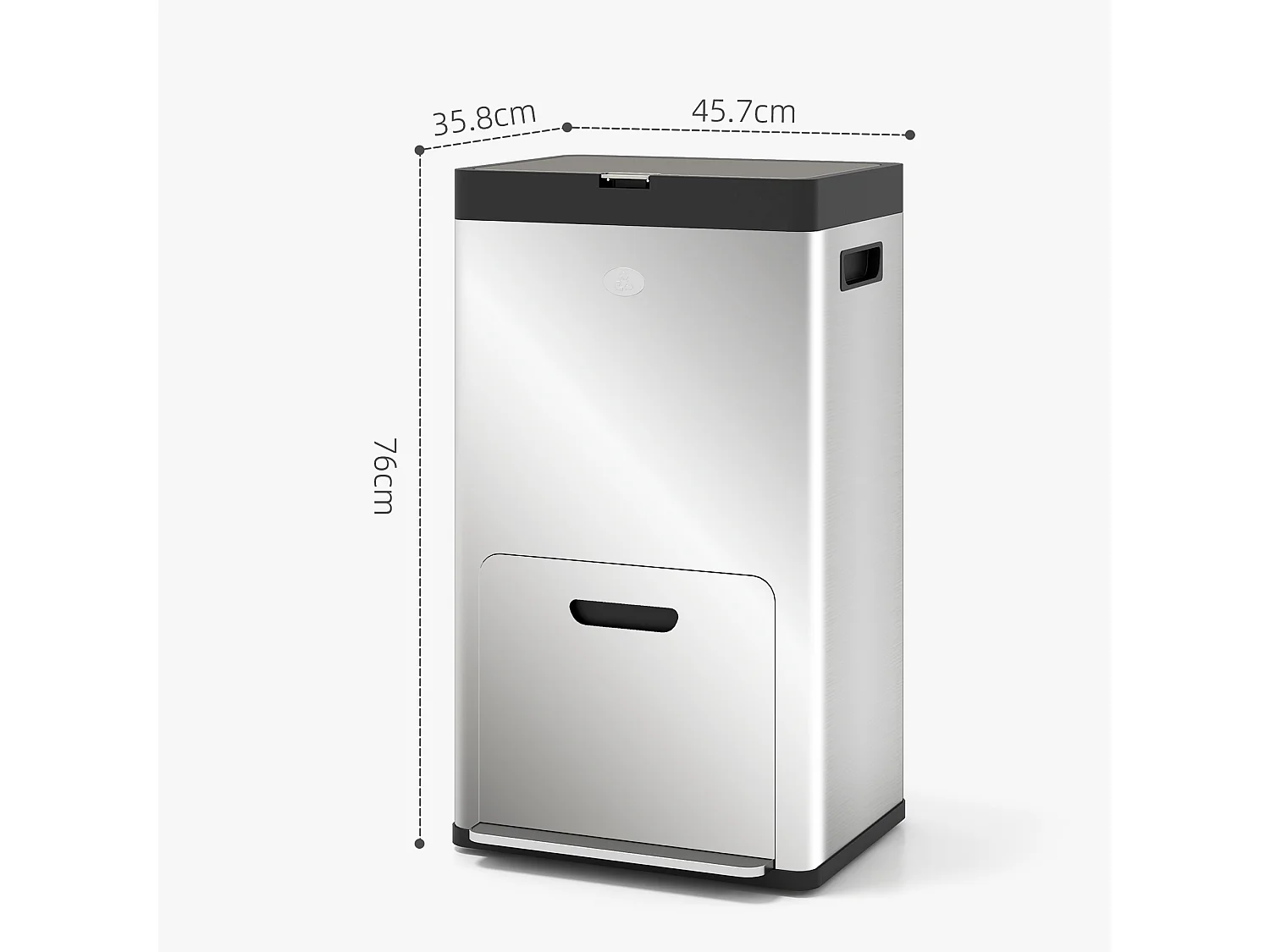 Bidone immondizia a 3 sezioni da 56l 45.7x35.8x76 cm argento