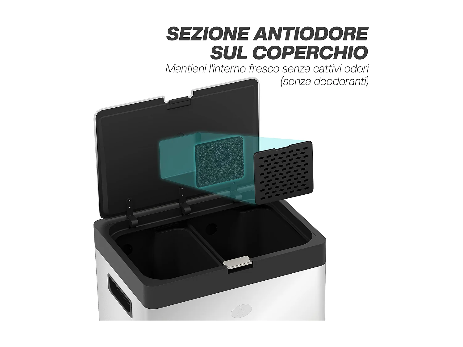 Bidone immondizia a 3 sezioni da 56l 45.7x35.8x76 cm argento