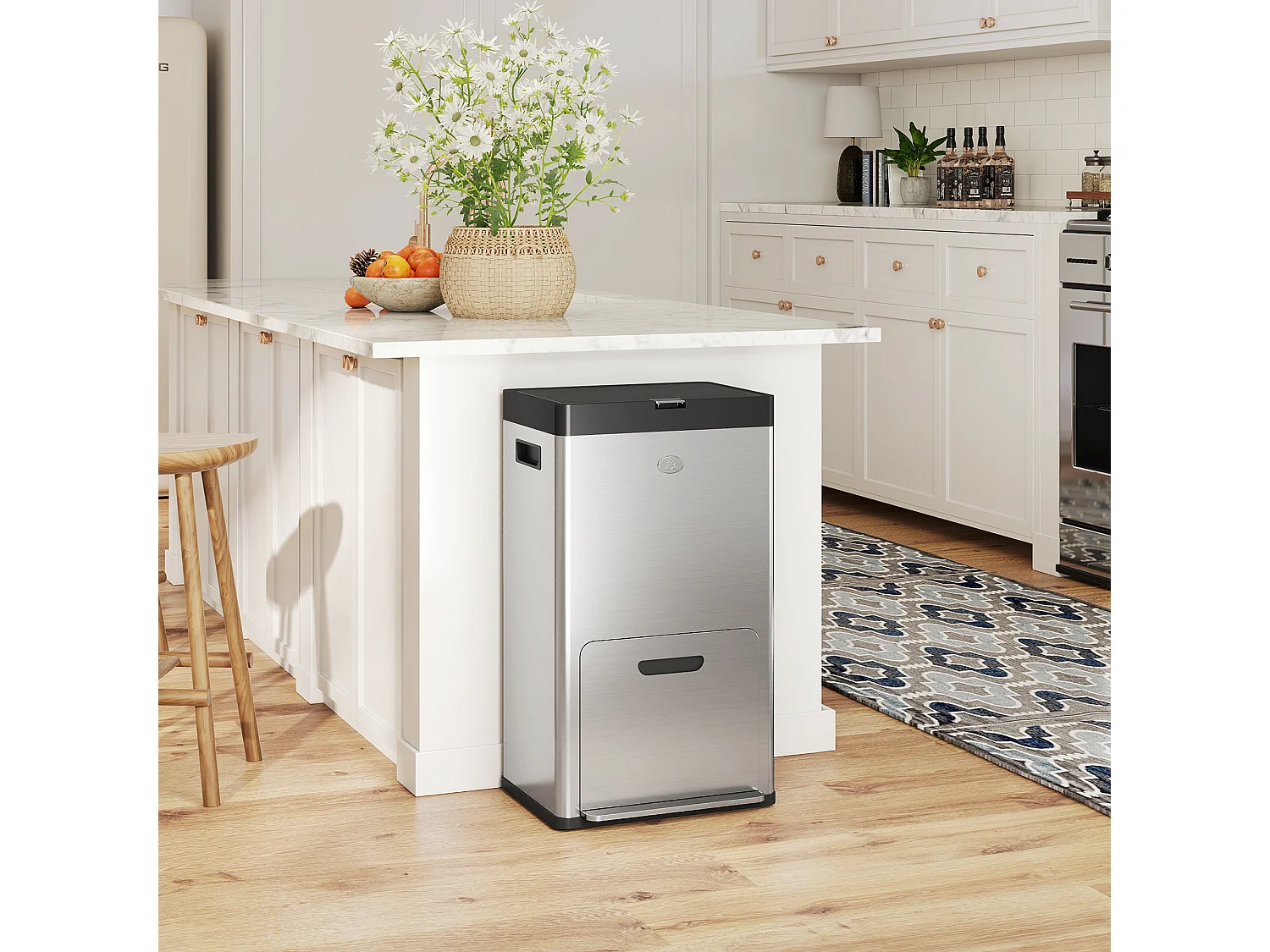 Bidone immondizia a 3 sezioni da 56l 45.7x35.8x76 cm argento