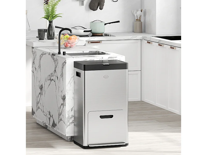 Bidone immondizia a 3 sezioni da 56l 45.7x35.8x76 cm argento