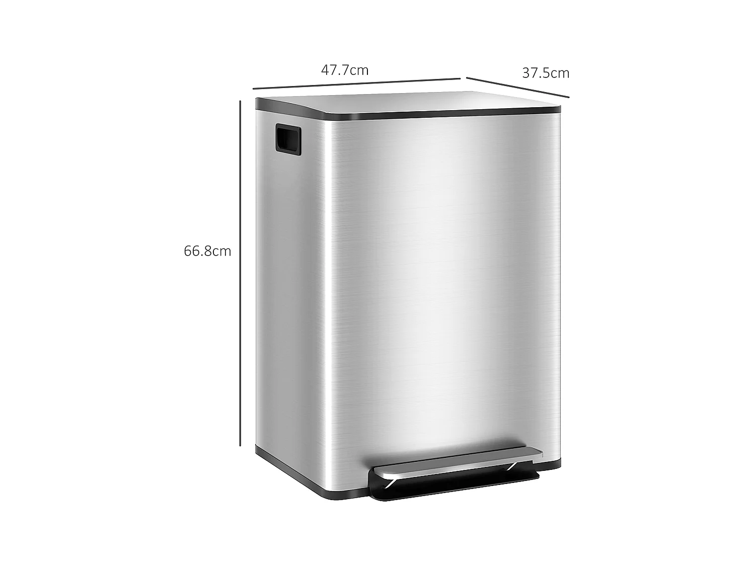 Bidone immondizia a 2 sezioni da 30l in acciaio e pp 47.7x37.5x66.8 cm