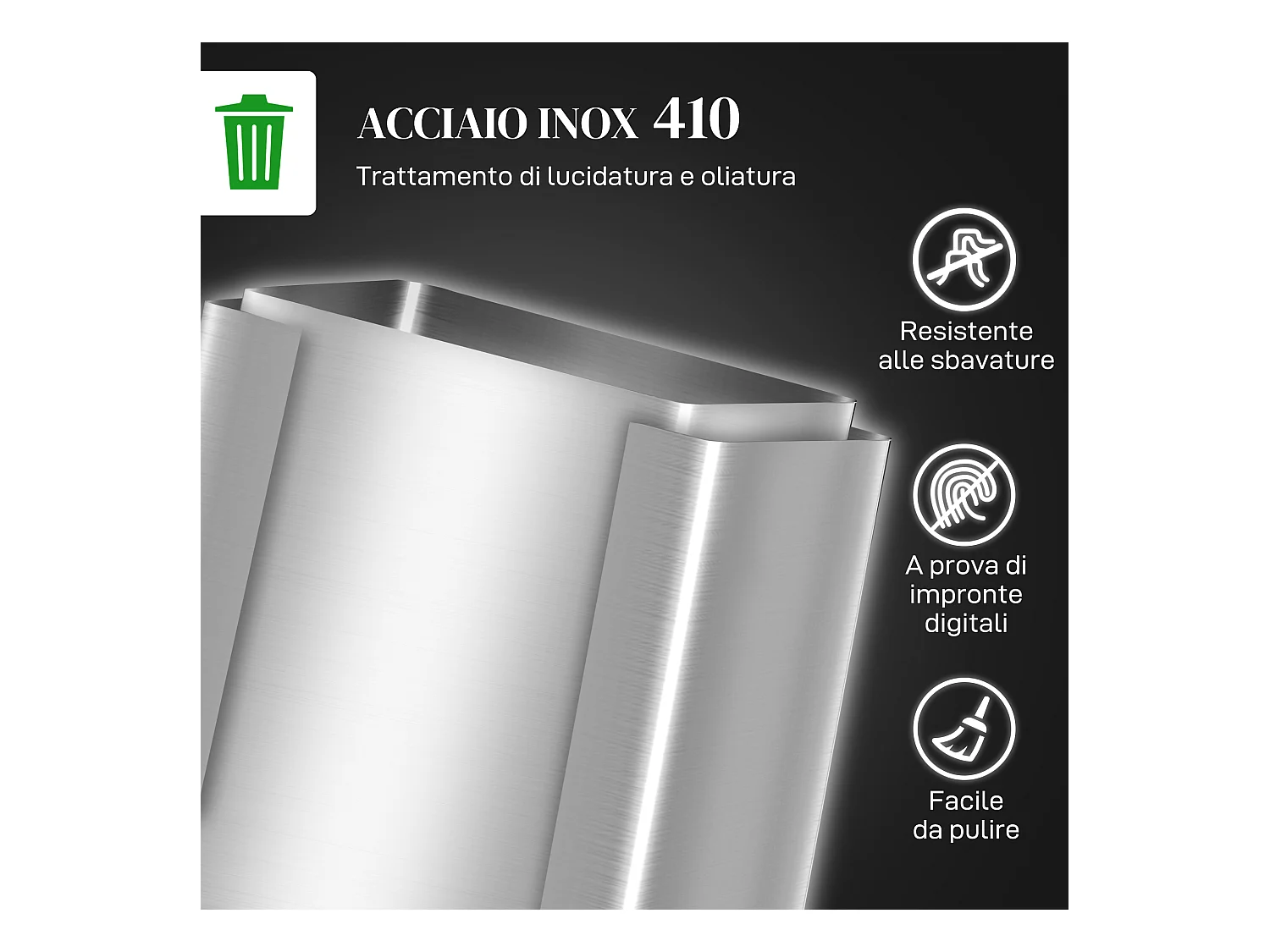 Bidone immondizia a 2 sezioni da 30l in acciaio e pp 47.7x37.5x66.8 cm