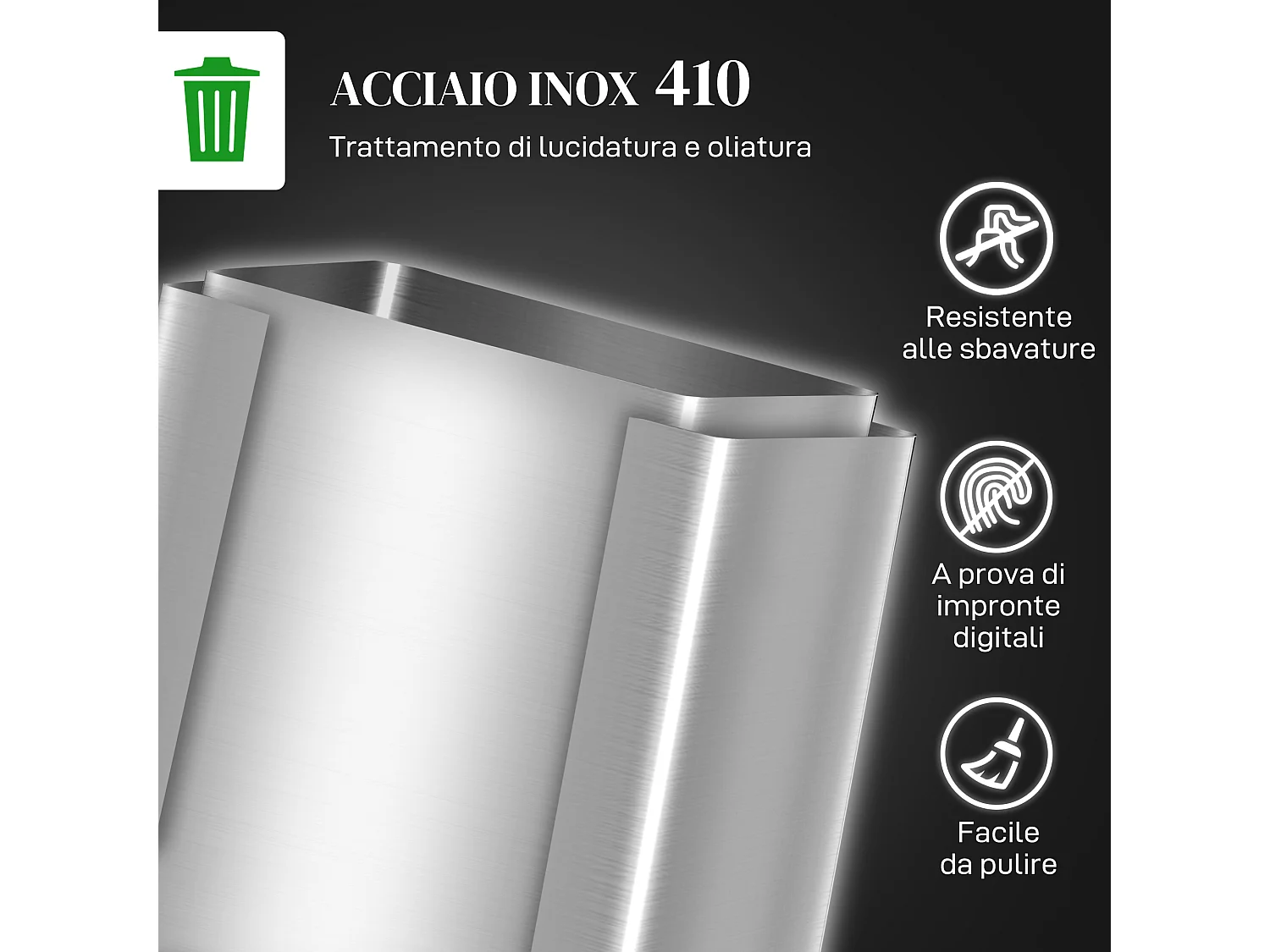 Bidone immondizia a 2 sezioni da 20l in acciaio e pp 41.8x36.7x58 cm