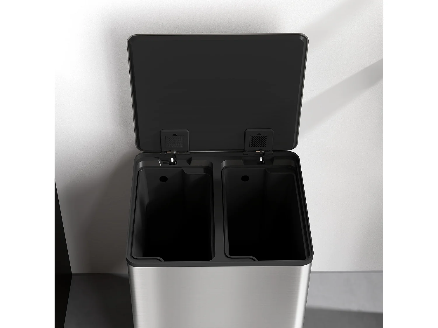 Bidone immondizia a 2 sezioni da 20l in acciaio e pp 41.8x36.7x58 cm