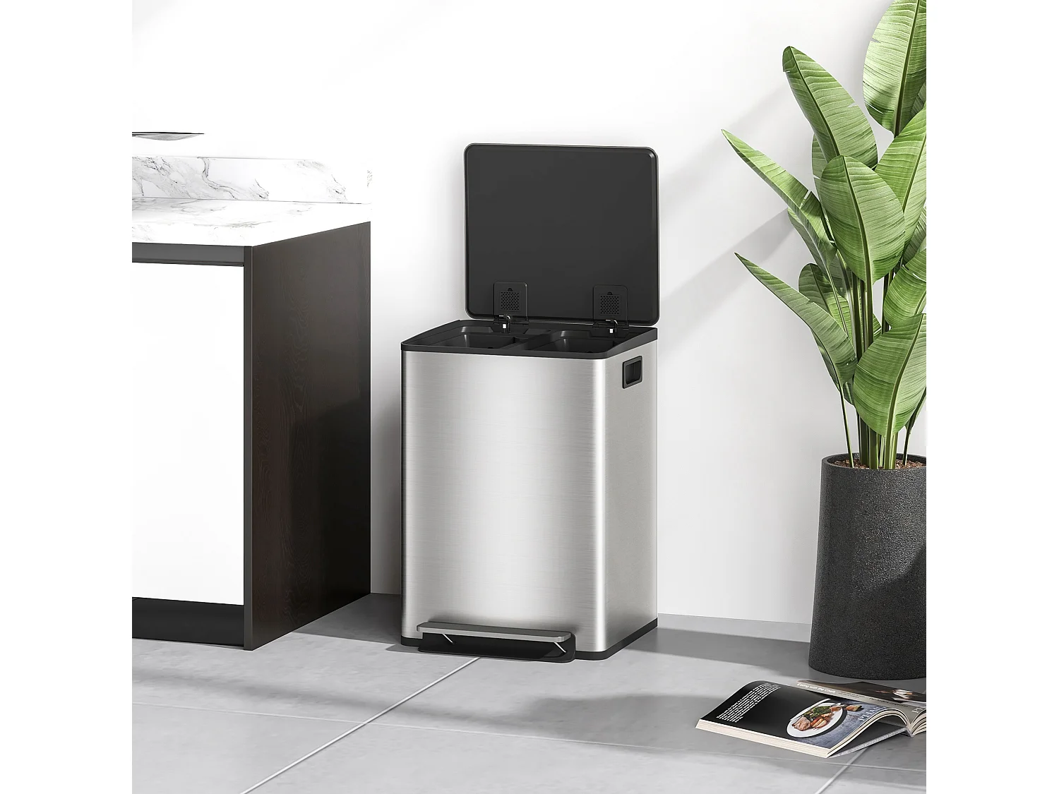 Bidone immondizia a 2 sezioni da 20l in acciaio e pp 41.8x36.7x58 cm