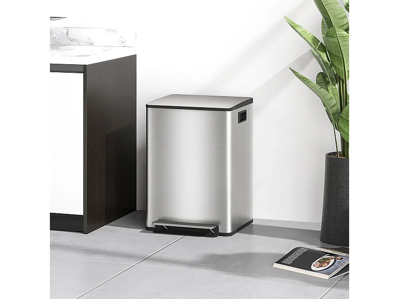 Bidone immondizia a 2 sezioni da 20l in acciaio e pp 41.8x36.7x58 cm