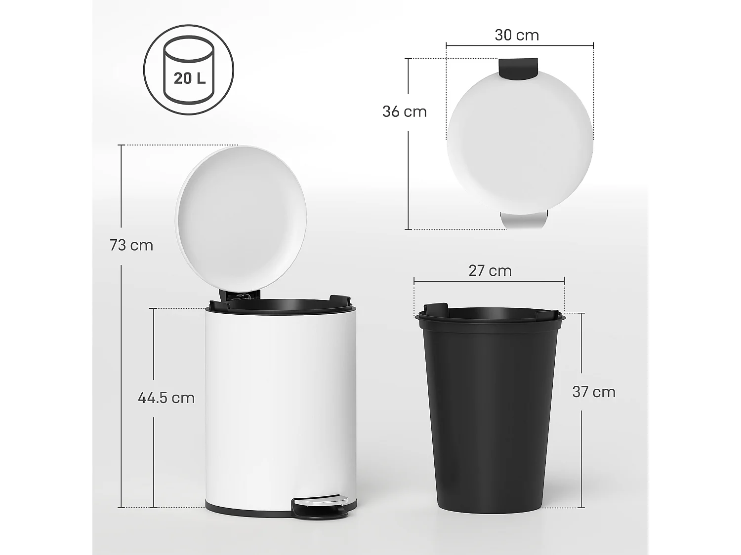 Bidone immondizia a pedale da 20l in metallo e pp 36x30x44.5 cm crema