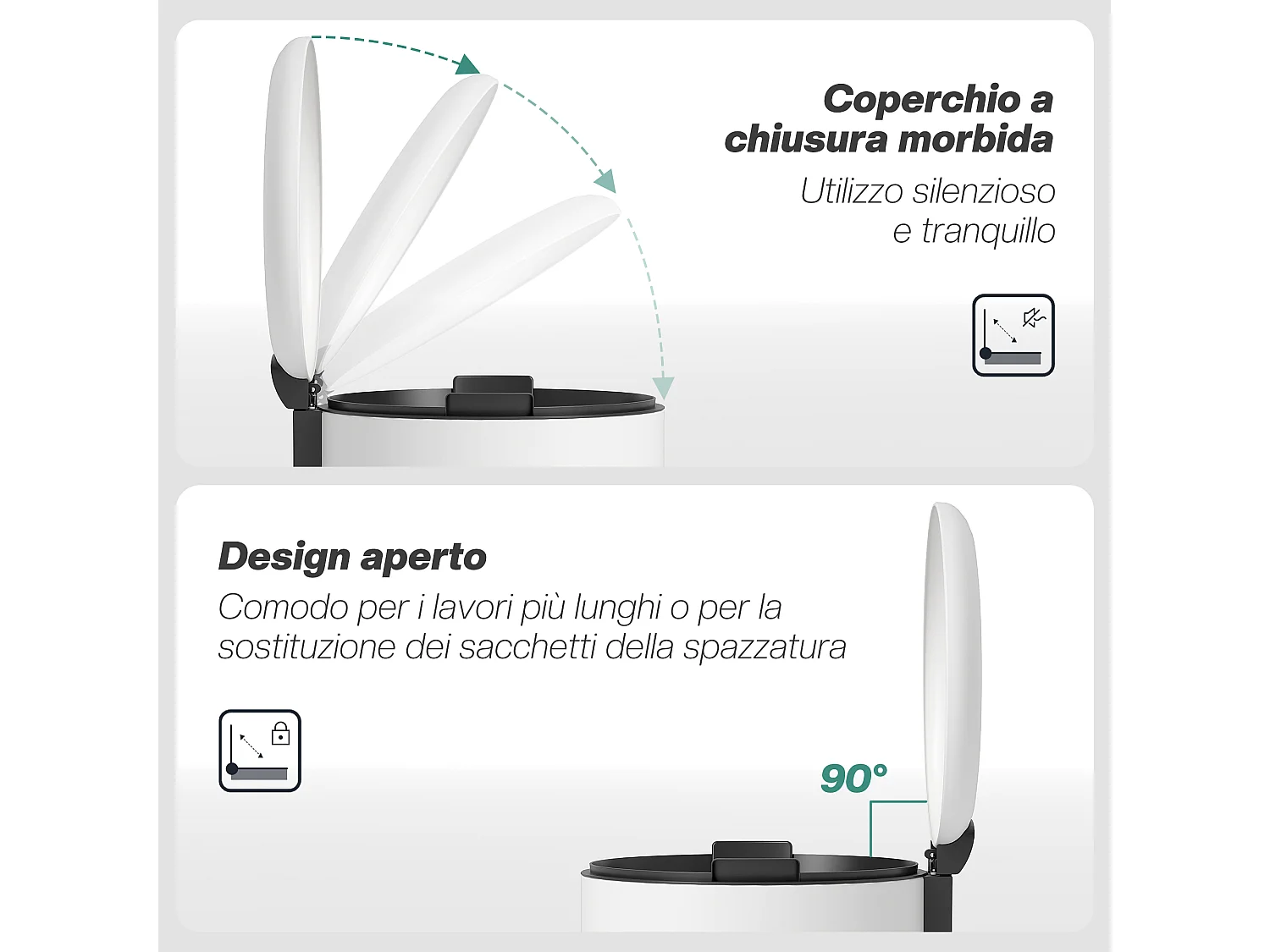 Bidone immondizia a pedale da 20l in metallo e pp 36x30x44.5 cm crema