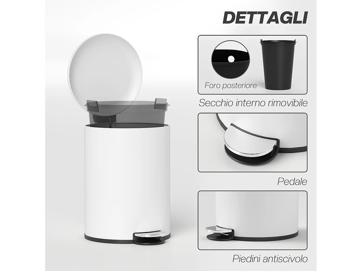 Bidone immondizia a pedale da 20l in metallo e pp 36x30x44.5 cm crema