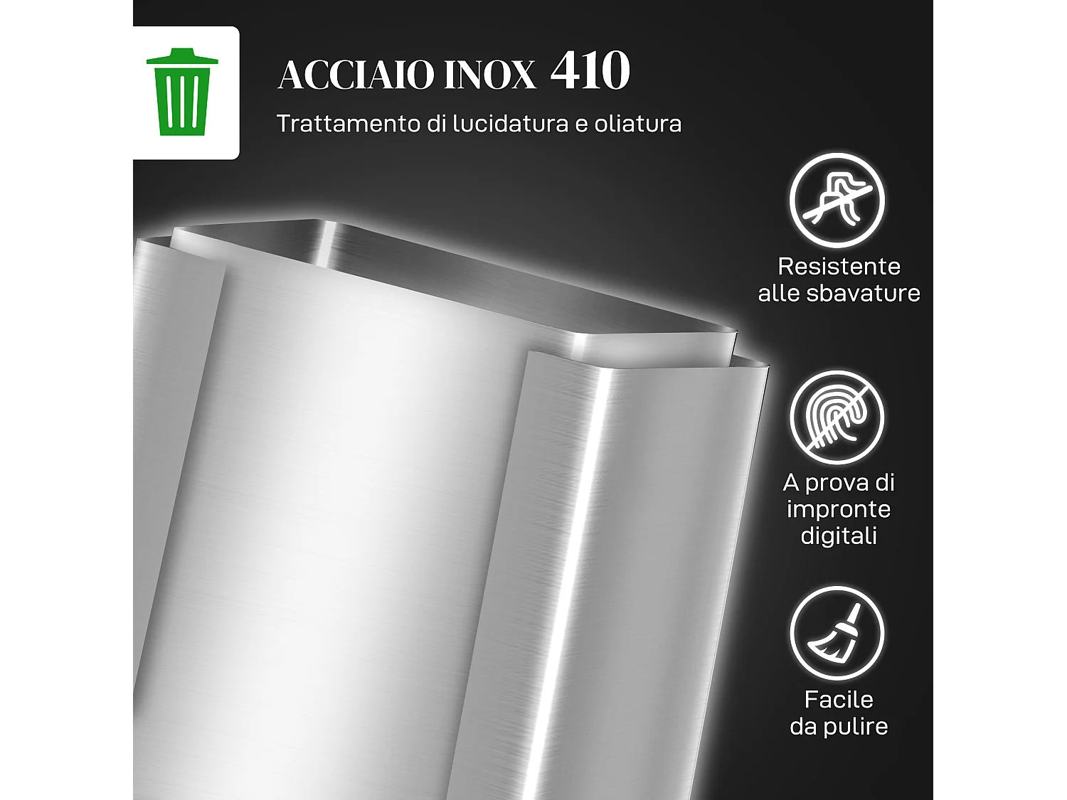 Bidone immondizia a 2 sezioni da 15l in acciaio e pp 41.8x36.7x44 cm