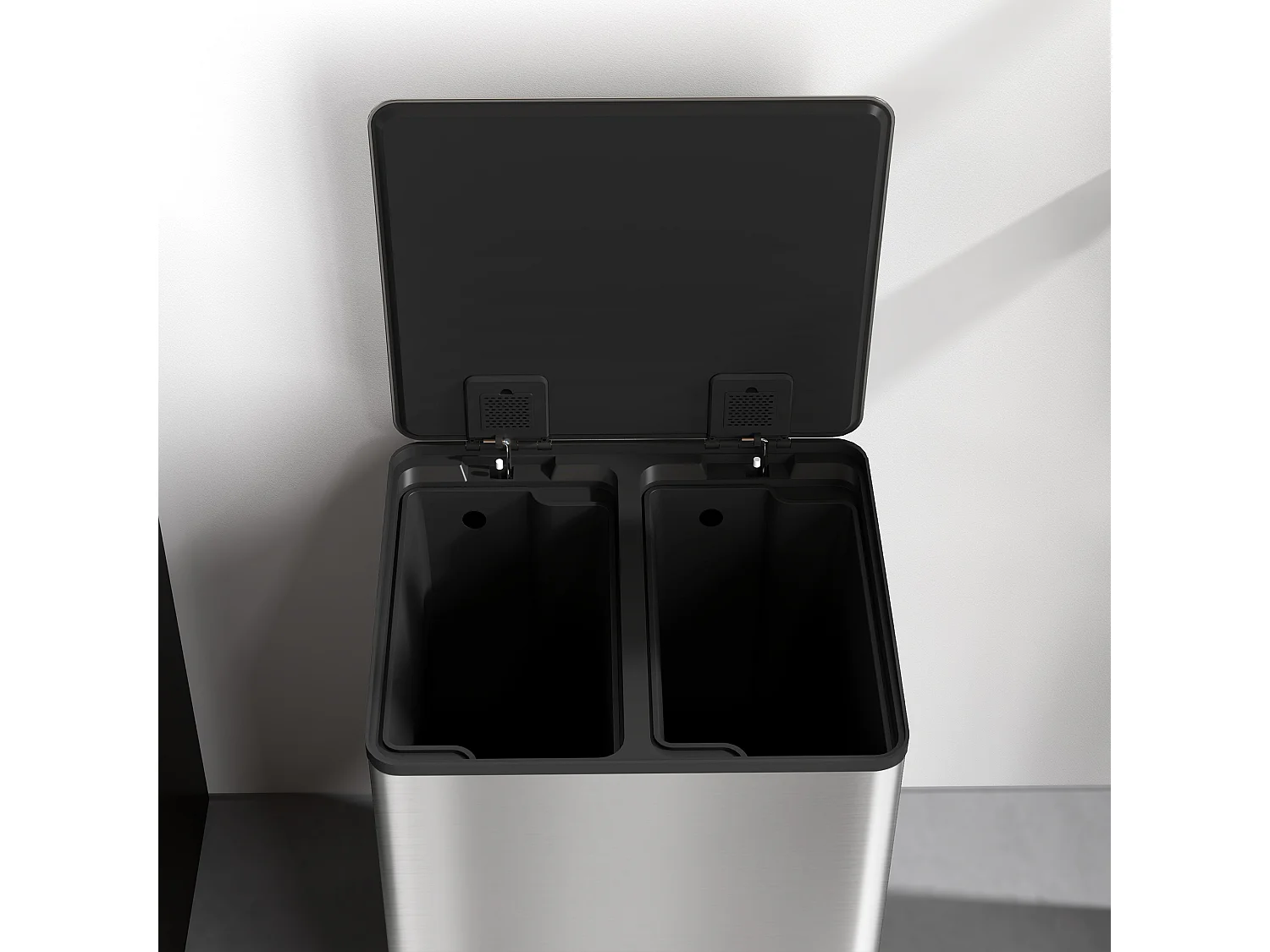 Bidone immondizia a 2 sezioni da 15l in acciaio e pp 41.8x36.7x44 cm