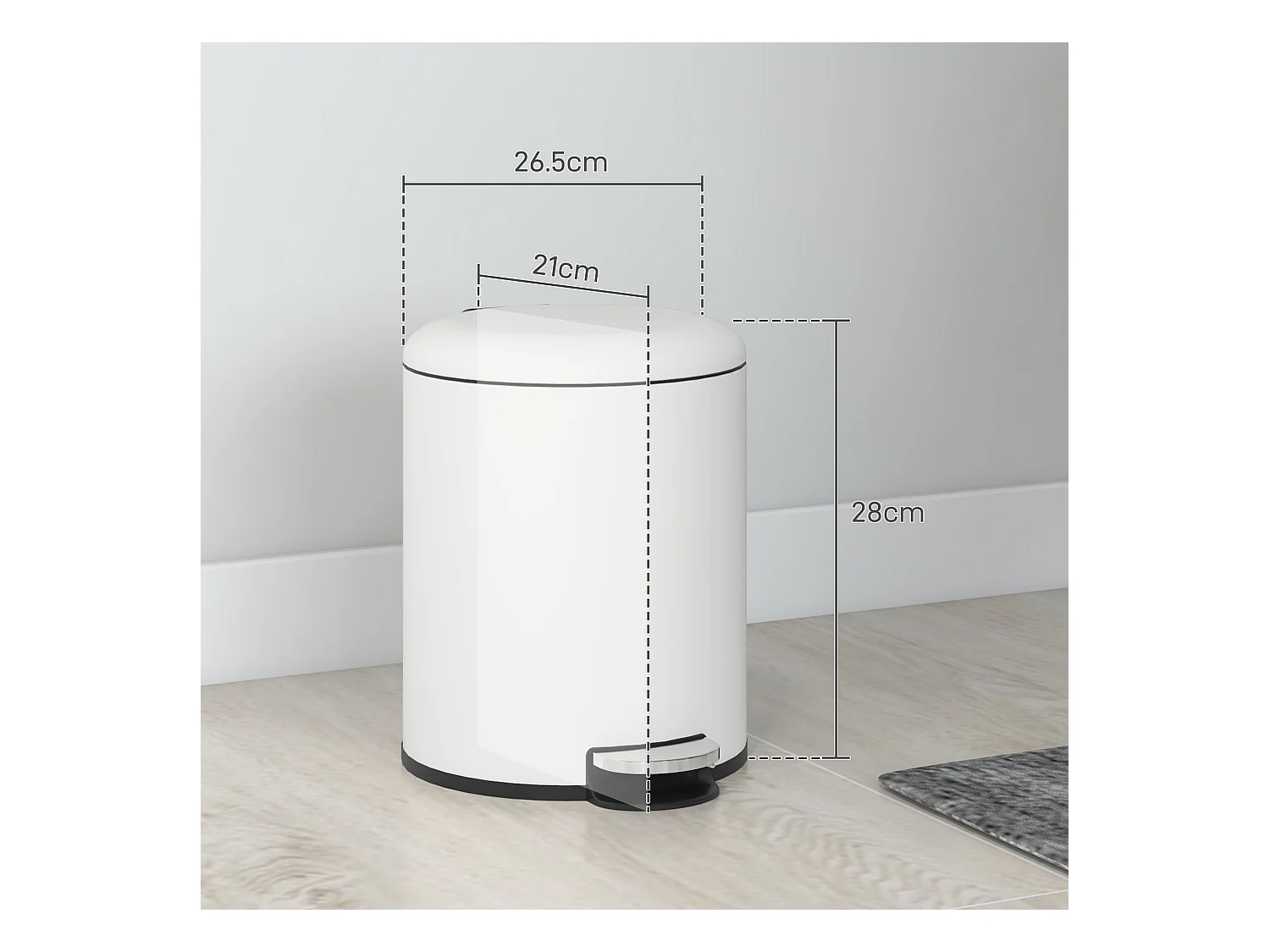 Bidone immondizia a pedale da 5l in metallo e pp 26.5x21x28 cm crema