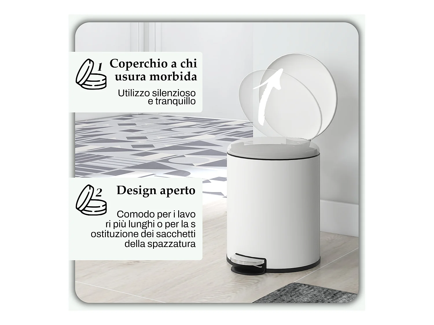 Bidone immondizia a pedale da 5l in metallo e pp 26.5x21x28 cm crema