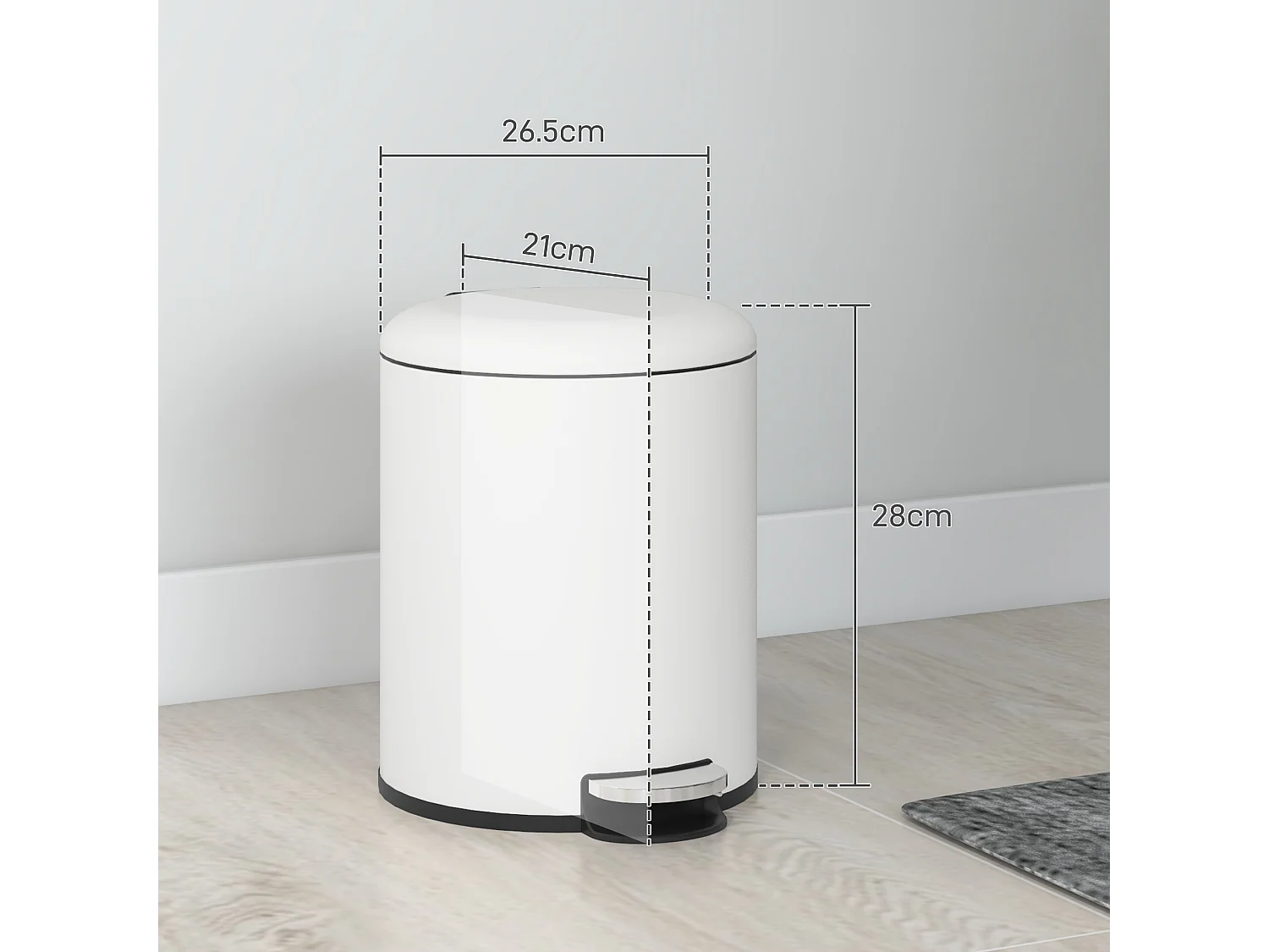 Bidone immondizia a pedale da 5l in metallo e pp 26.5x21x28 cm crema