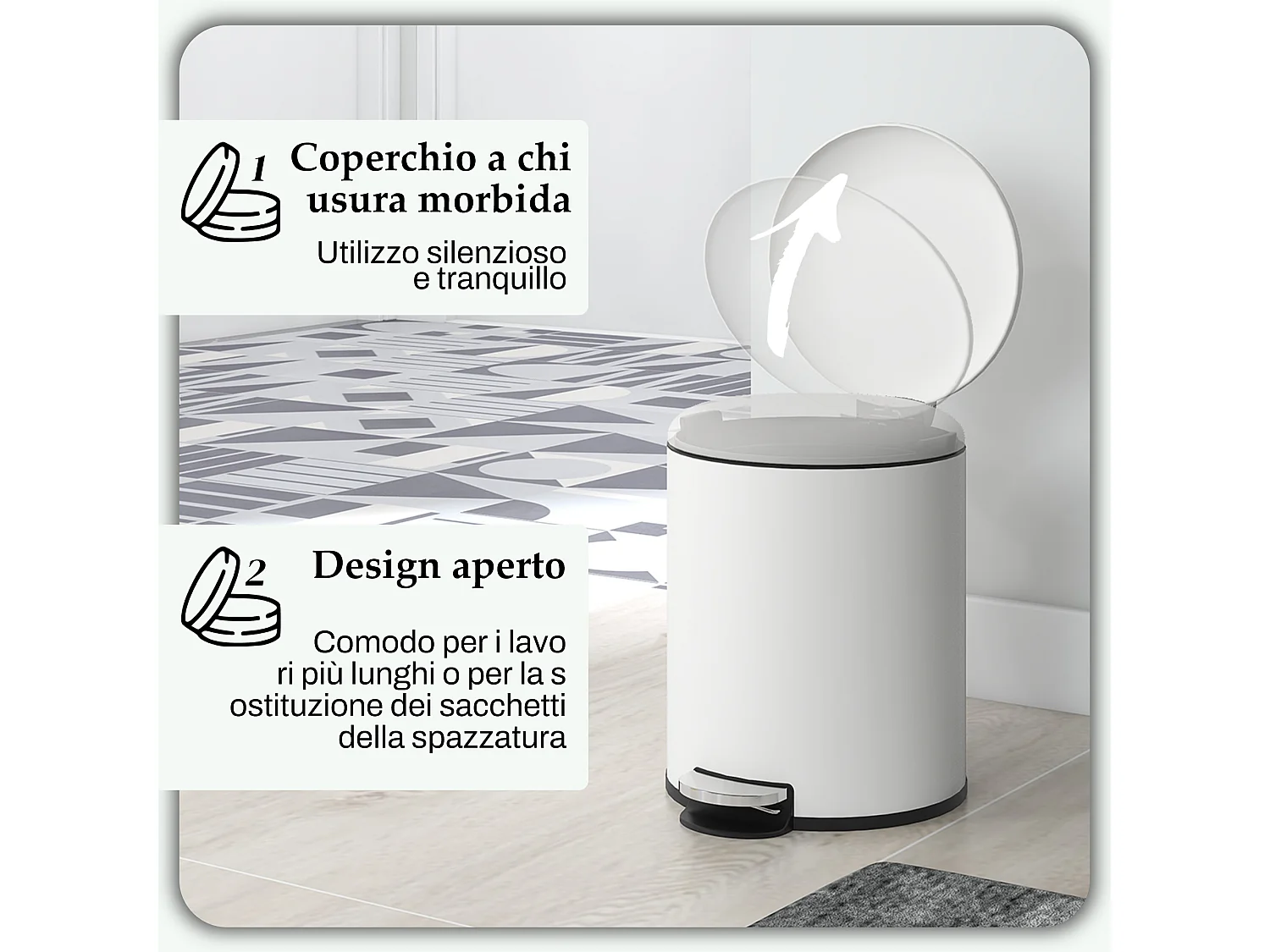 Bidone immondizia a pedale da 5l in metallo e pp 26.5x21x28 cm crema