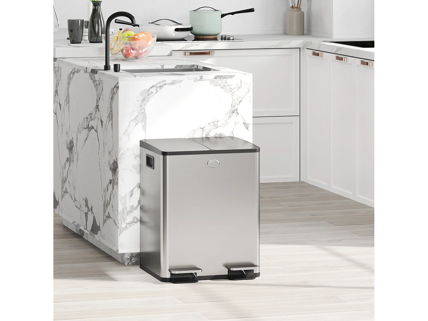 Bidone immondizia a 2 sezioni da 20l in acciaio e pp 45.8x36x51.6 cm