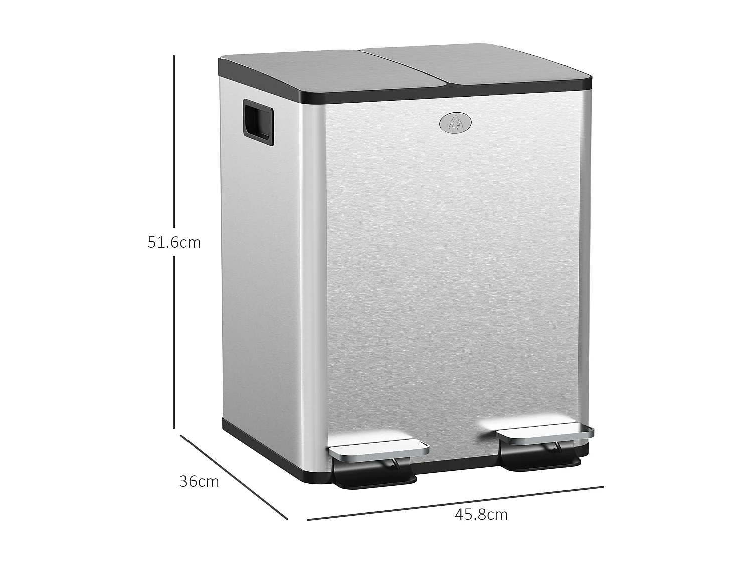 Bidone immondizia a 2 sezioni da 20l in acciaio e pp 45.8x36x51.6 cm