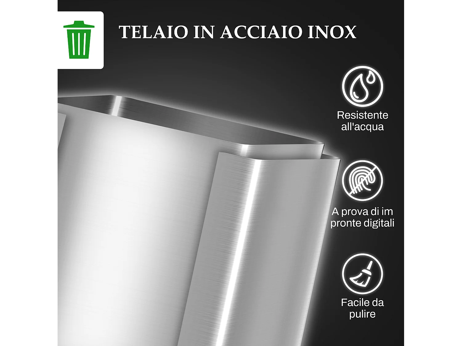 Bidone immondizia a 2 sezioni da 20l in acciaio e pp 45.8x36x51.6 cm