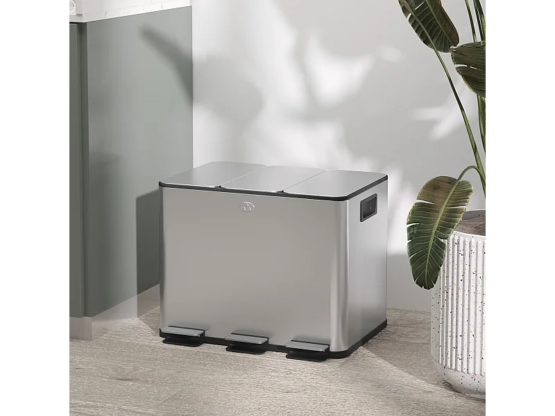 Bidone immondizia a 3 sezioni da 20l in acciaio e pp 61.9x36.6x56.7 cm