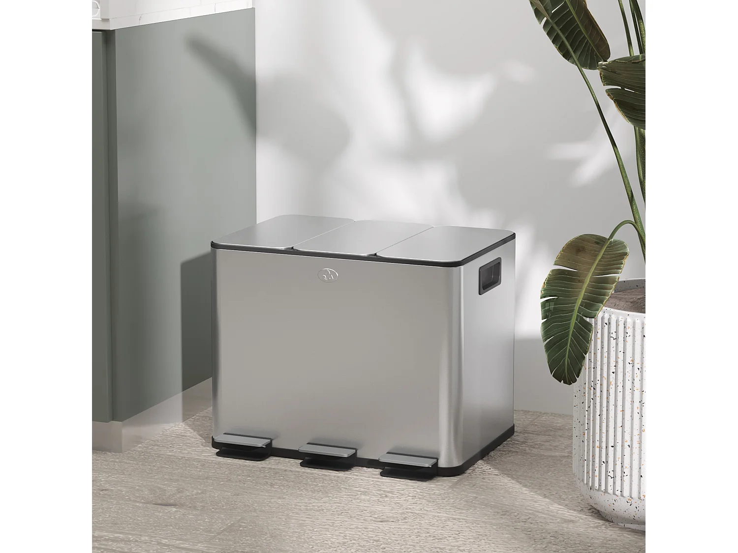 Bidone immondizia a 3 sezioni da 20l in acciaio e pp 61.9x36.6x56.7 cm