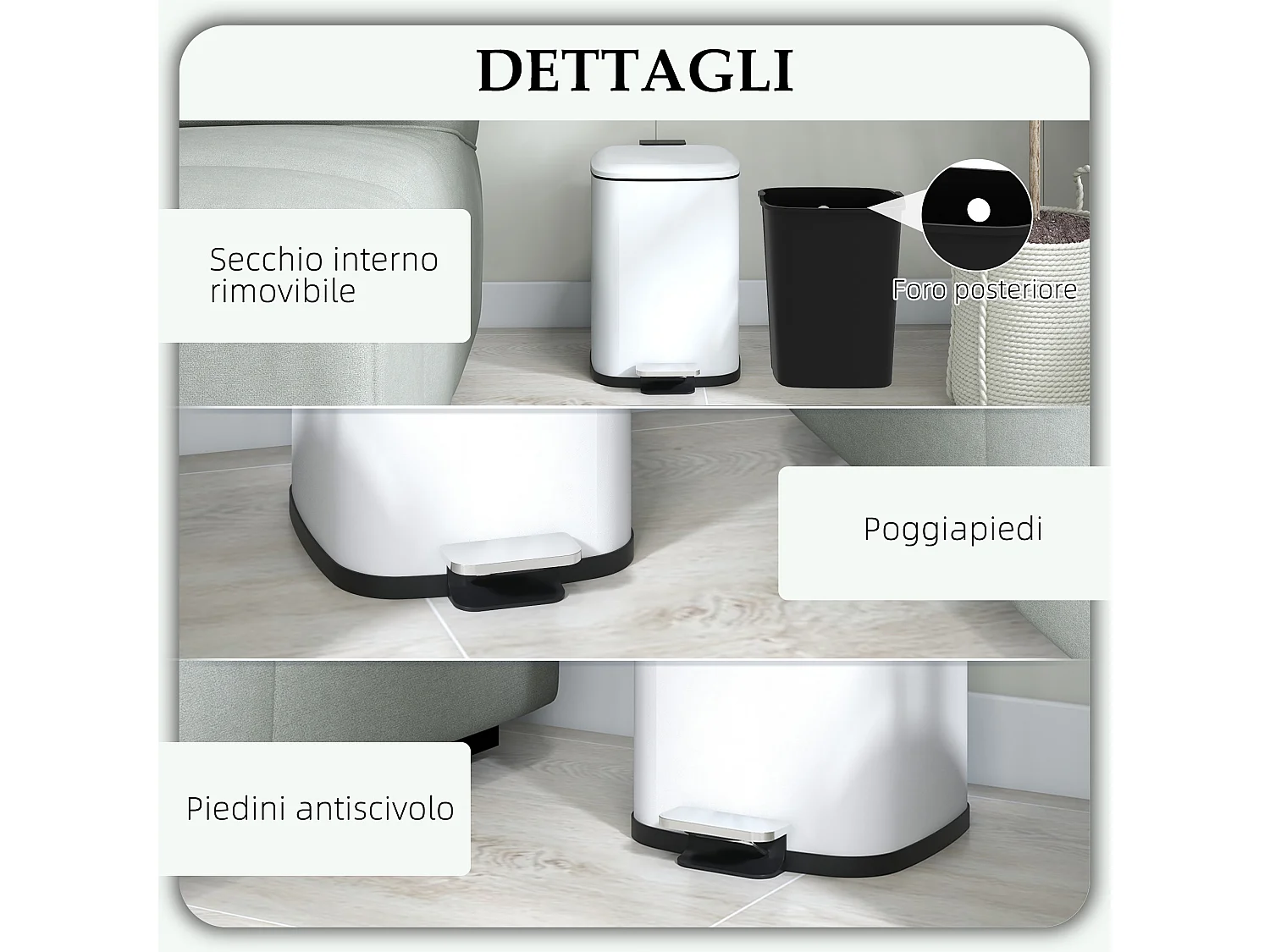 Bidone immondizia da 12l con chiusura silenziosa 24.5x32x34.5cm bianco