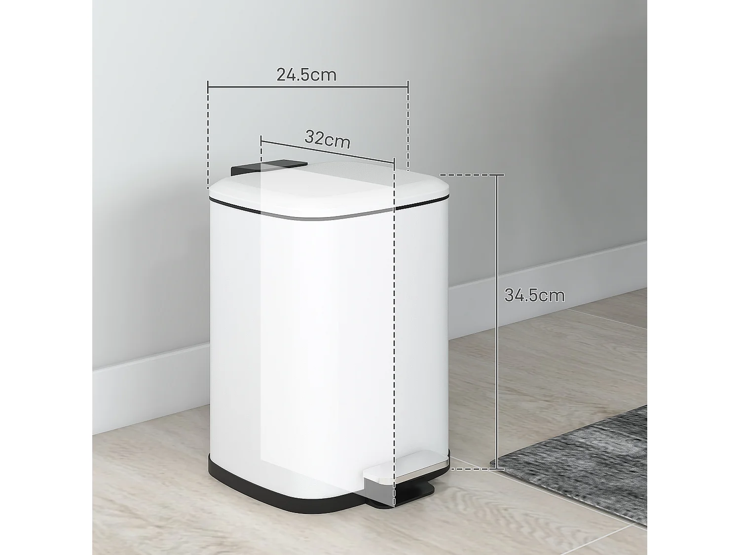 Bidone immondizia da 12l con chiusura silenziosa 24.5x32x34.5cm bianco