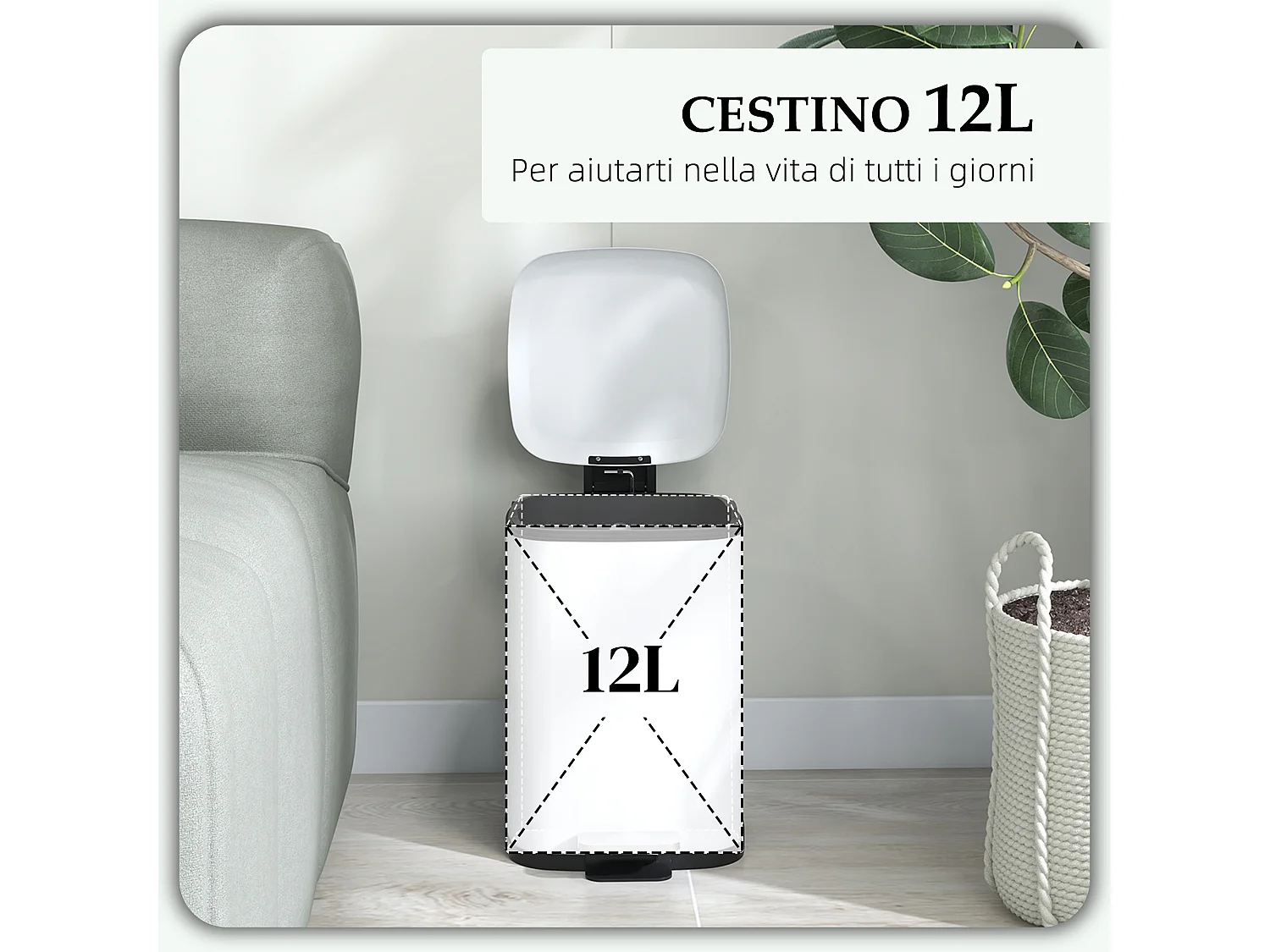 Bidone immondizia da 12l con chiusura silenziosa 24.5x32x34.5cm bianco