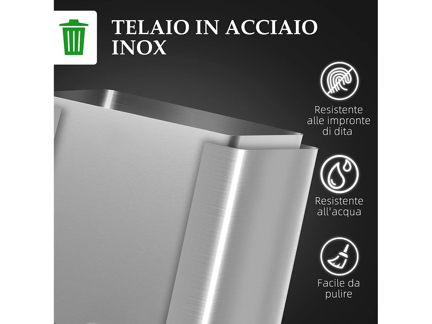 Bidone immondizia a 2 sezioni da 15l in acciaio e pp 40x34.8x47.5 cm