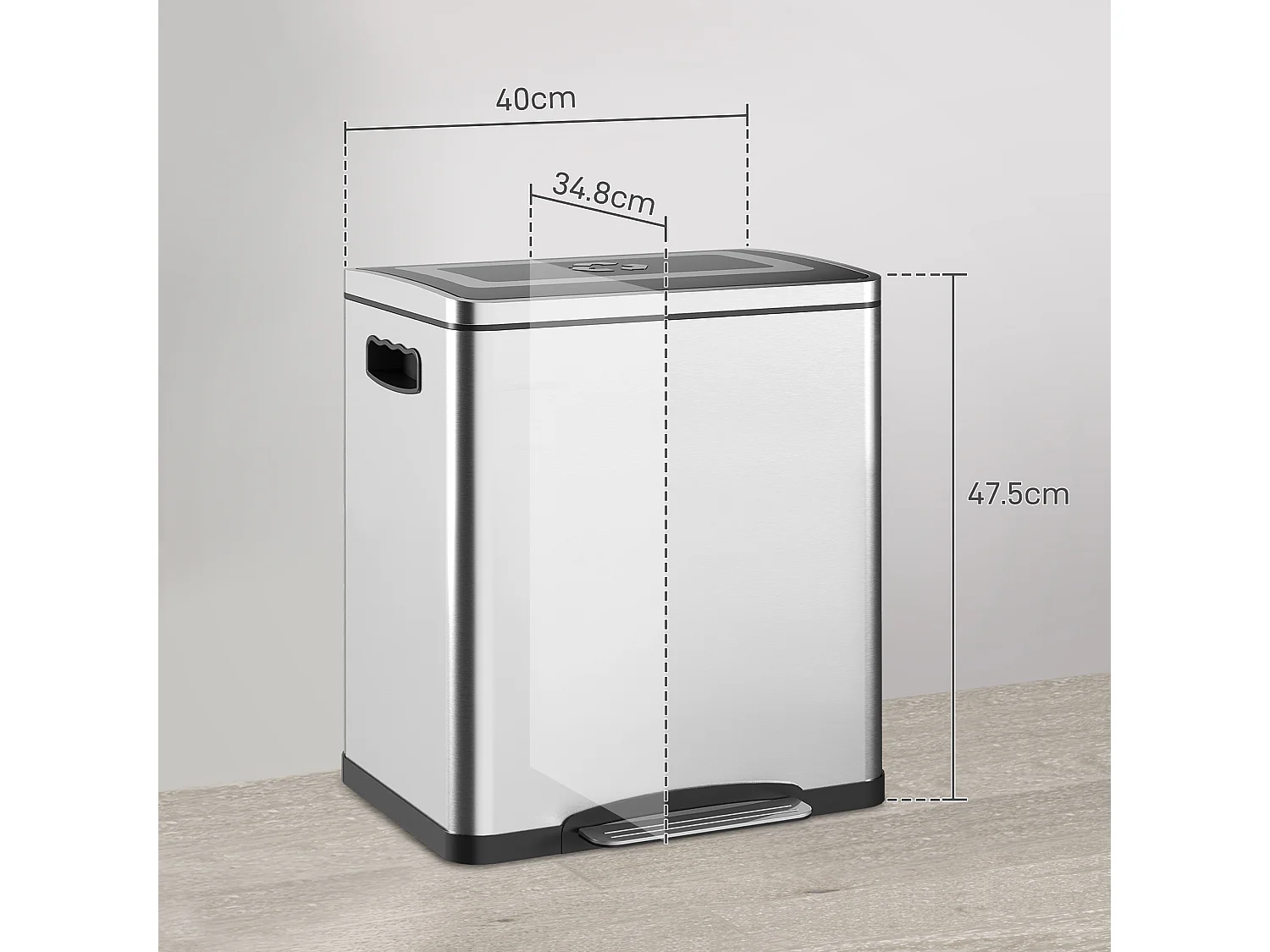 Bidone immondizia a 2 sezioni da 15l in acciaio e pp 40x34.8x47.5 cm