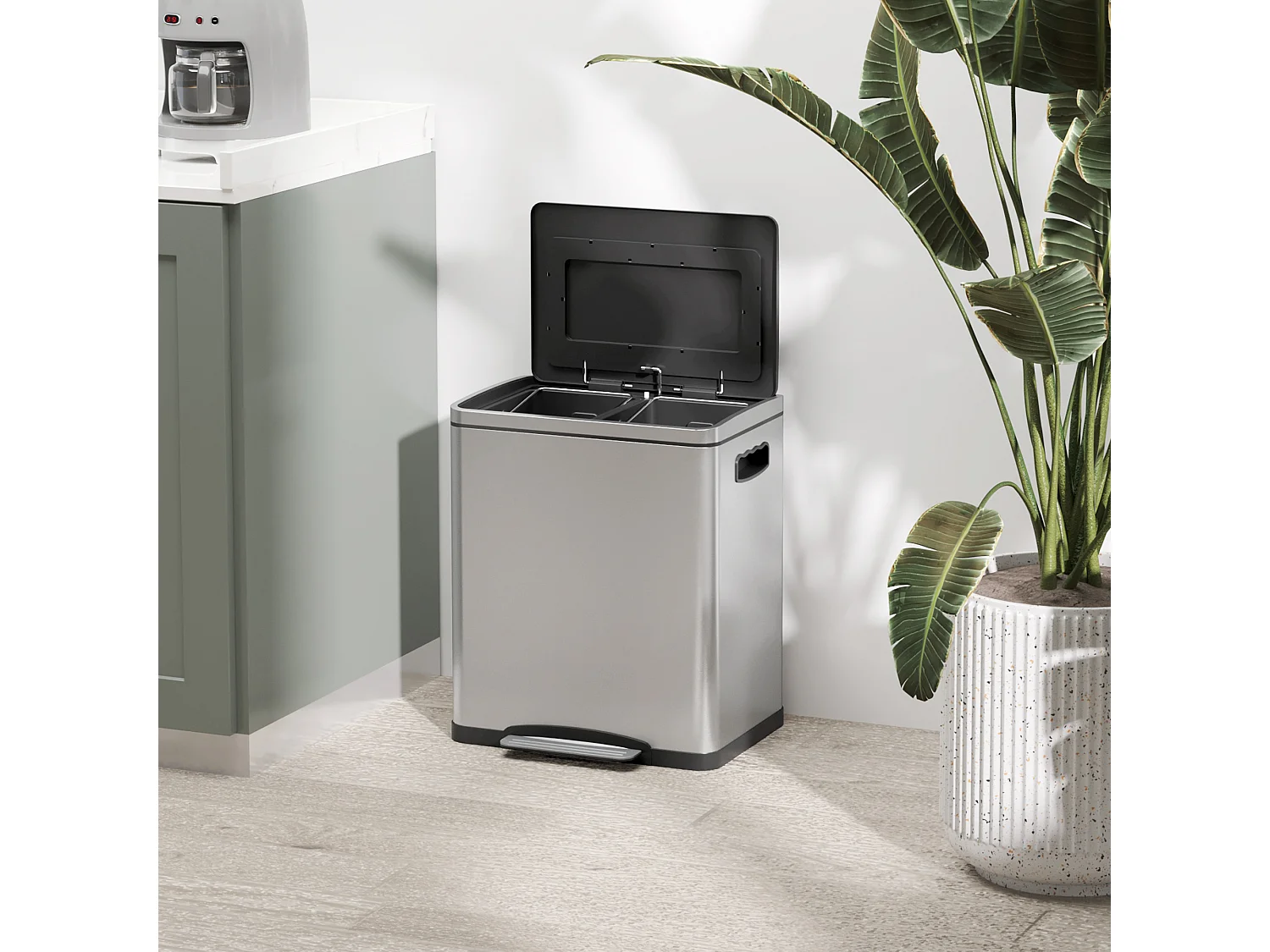 Bidone immondizia a 2 sezioni da 15l in acciaio e pp 40x34.8x47.5 cm