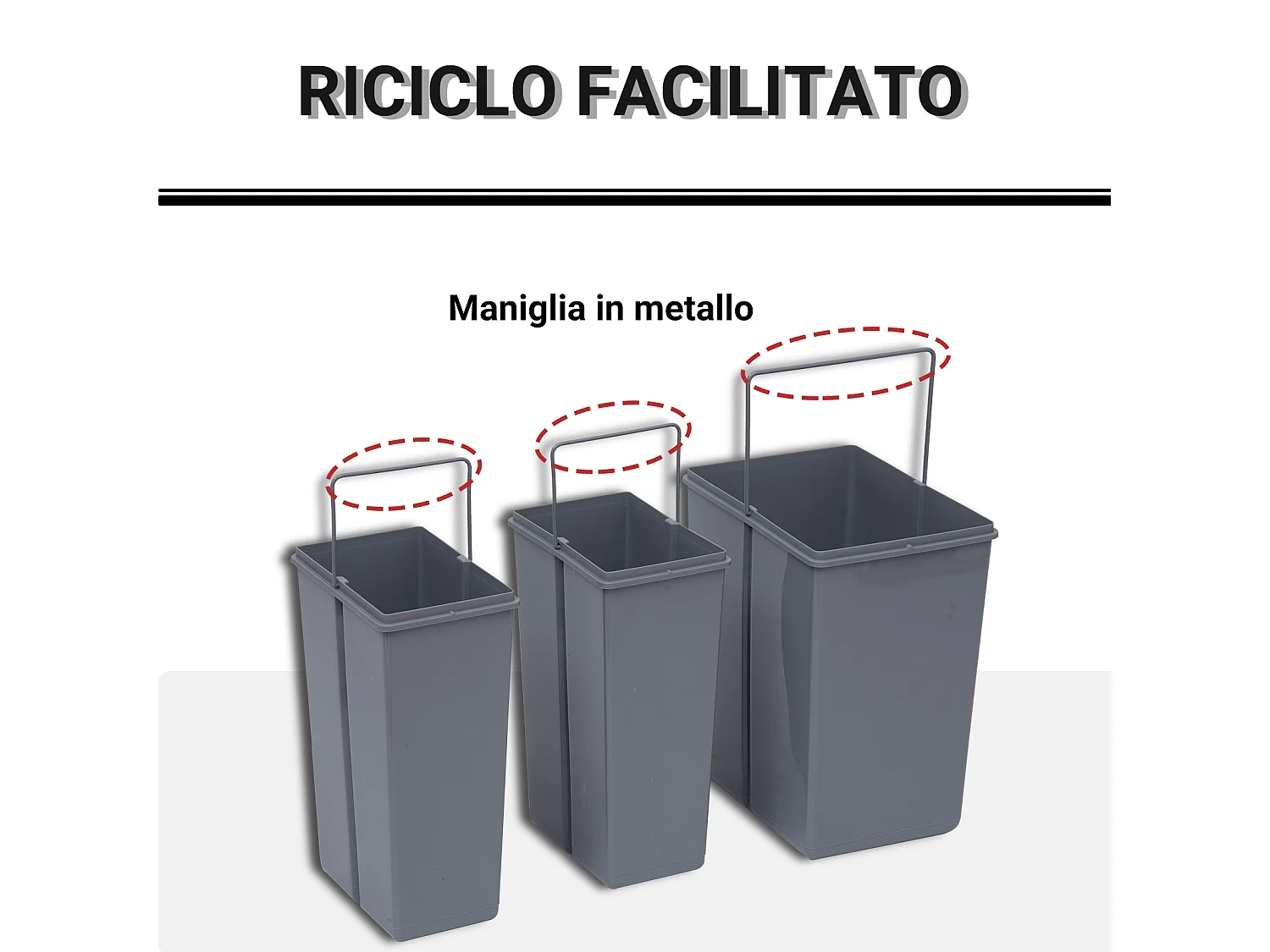 Pattumiera estraibile per cucina da 40l con 3 contenitori grigio