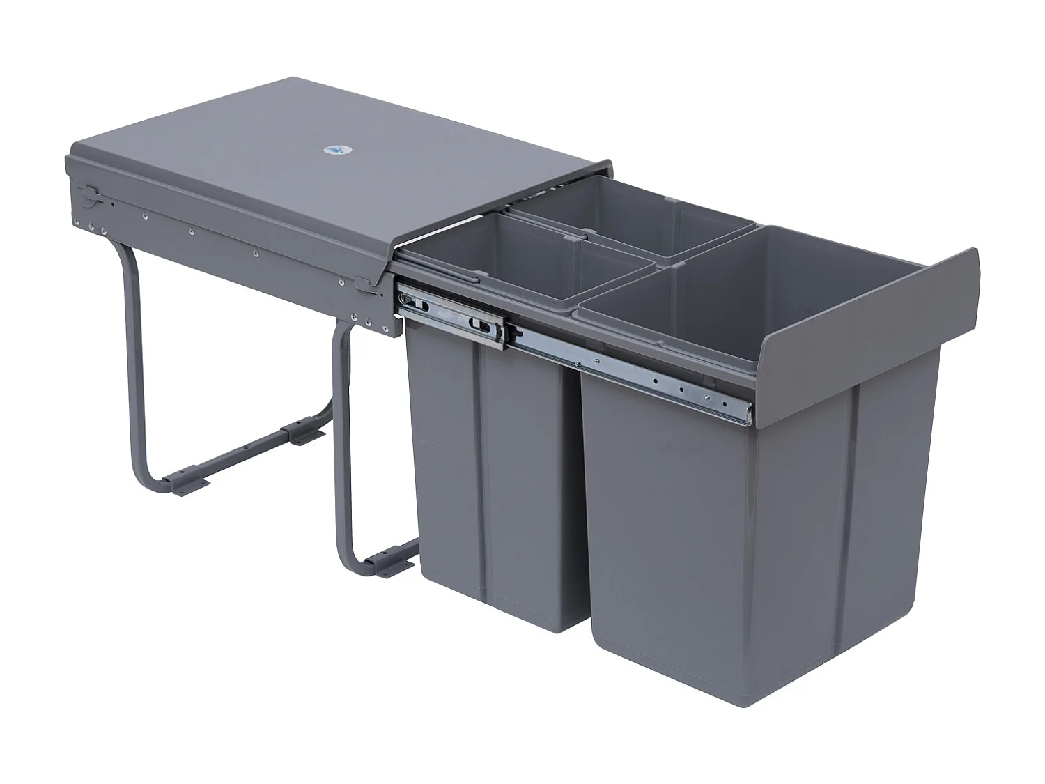 Pattumiera estraibile per cucina da 40l con 3 contenitori grigio