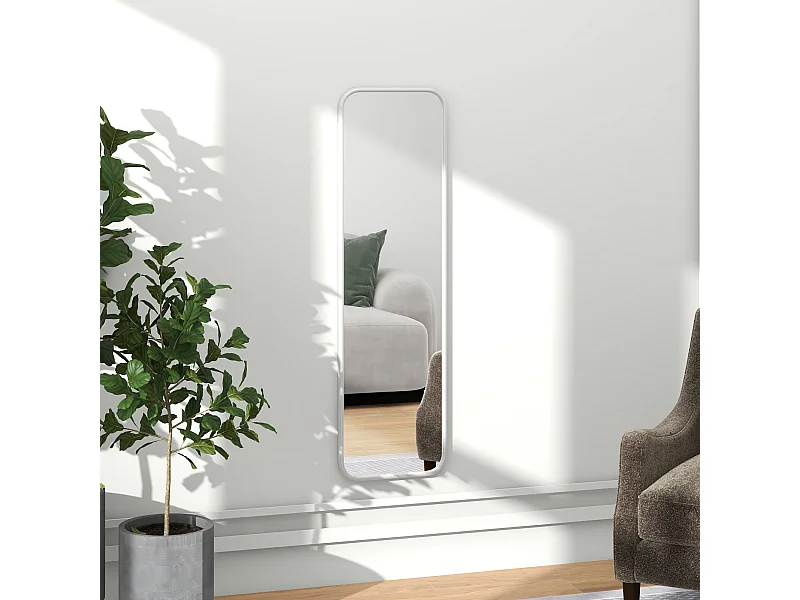 Specchio verticale moderno con bordi arrotondati in mdf e vetro bianco